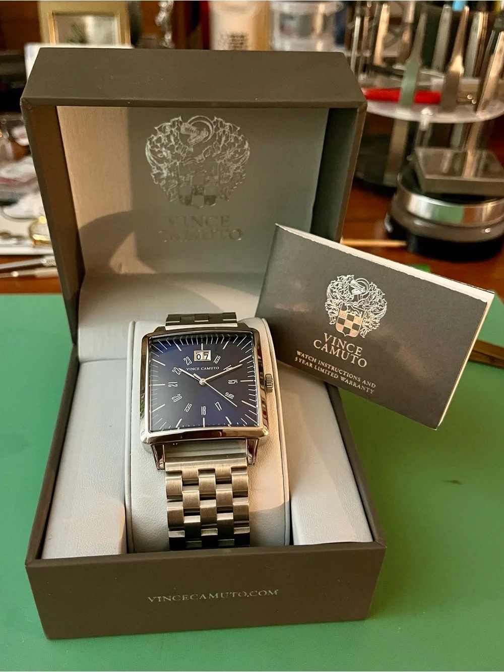Vince Camuto Square Blue Dial Stainless Steel Bracelet Watch